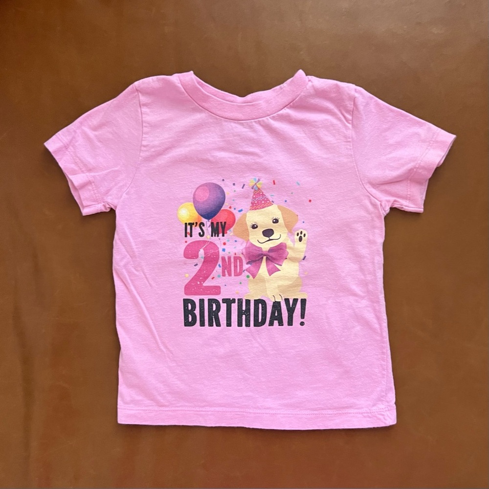 Girls ‘It’s My 2nd Birthday’ Puppy Pink Cotton Tee, 2T